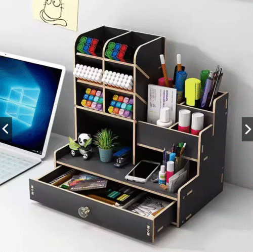 Organizador De Mesa Escritório Multiuso C/ Gaveta Nicho Mdf Canetas