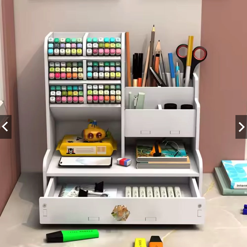 Organizador De Mesa Escritório Multiuso C/ Gaveta Nicho Mdf Canetas - Imagem 3