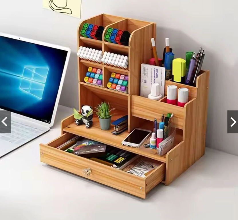 Organizador De Mesa Escritório Multiuso C/ Gaveta Nicho Mdf Canetas - Imagem 2