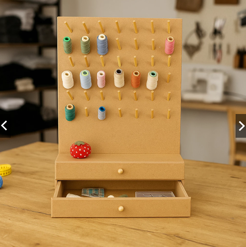 Kit 2 Porta Linhas de Mdf Com 2 Gavetas e Suporte para Carretel Costura 100 Linhas e Cones