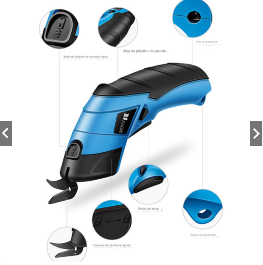 Tesoura Tecido Elétrica Recarregável Bateria interna - Imagem 4