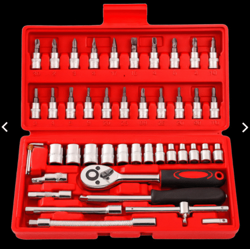 Jogo de Chaves com Catraca Reversível – 46 Peças com Maleta