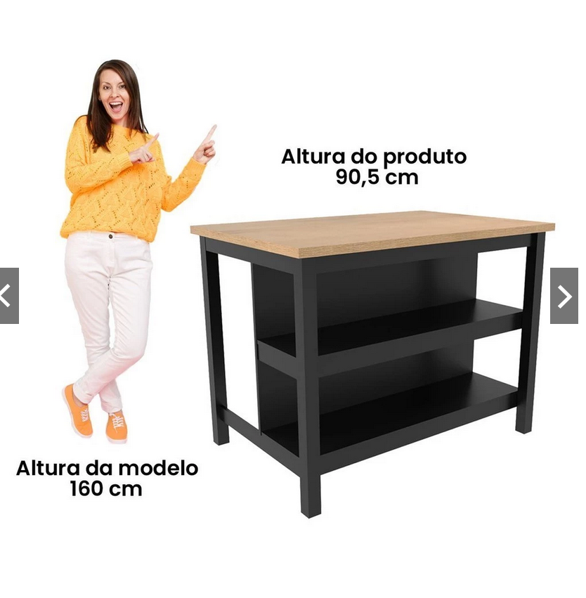 Ilha Cozinha Ditália 2 Prateleiras Preto CD-1019 - Imagem 2